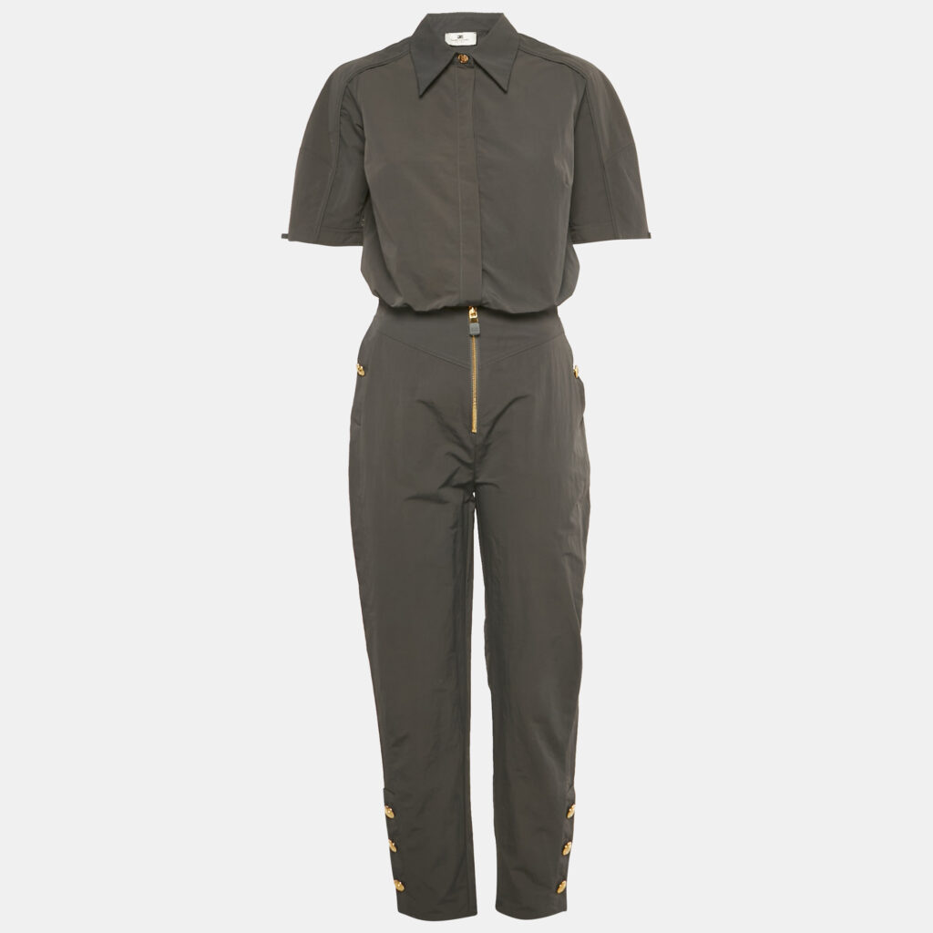 Elisabetta Franchi Grey Synthetic Crop Top & Trousers Set M