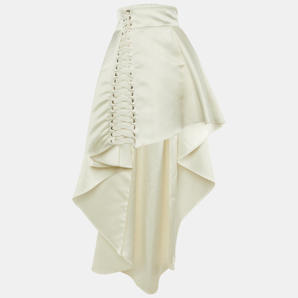Elisabetta Franchi White Satin Crisscross Detail High Low Skirt S Elisabetta Franchi White Satin Crisscross Detail High Low Skirt S