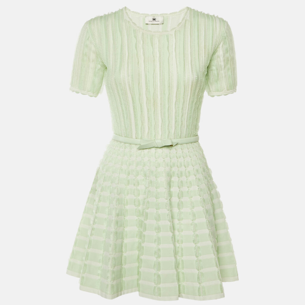 Elisabetta Franchi Green Knit Ruffled Mini Dress M Elisabetta Franchi Green Knit Ruffled Mini Dress M