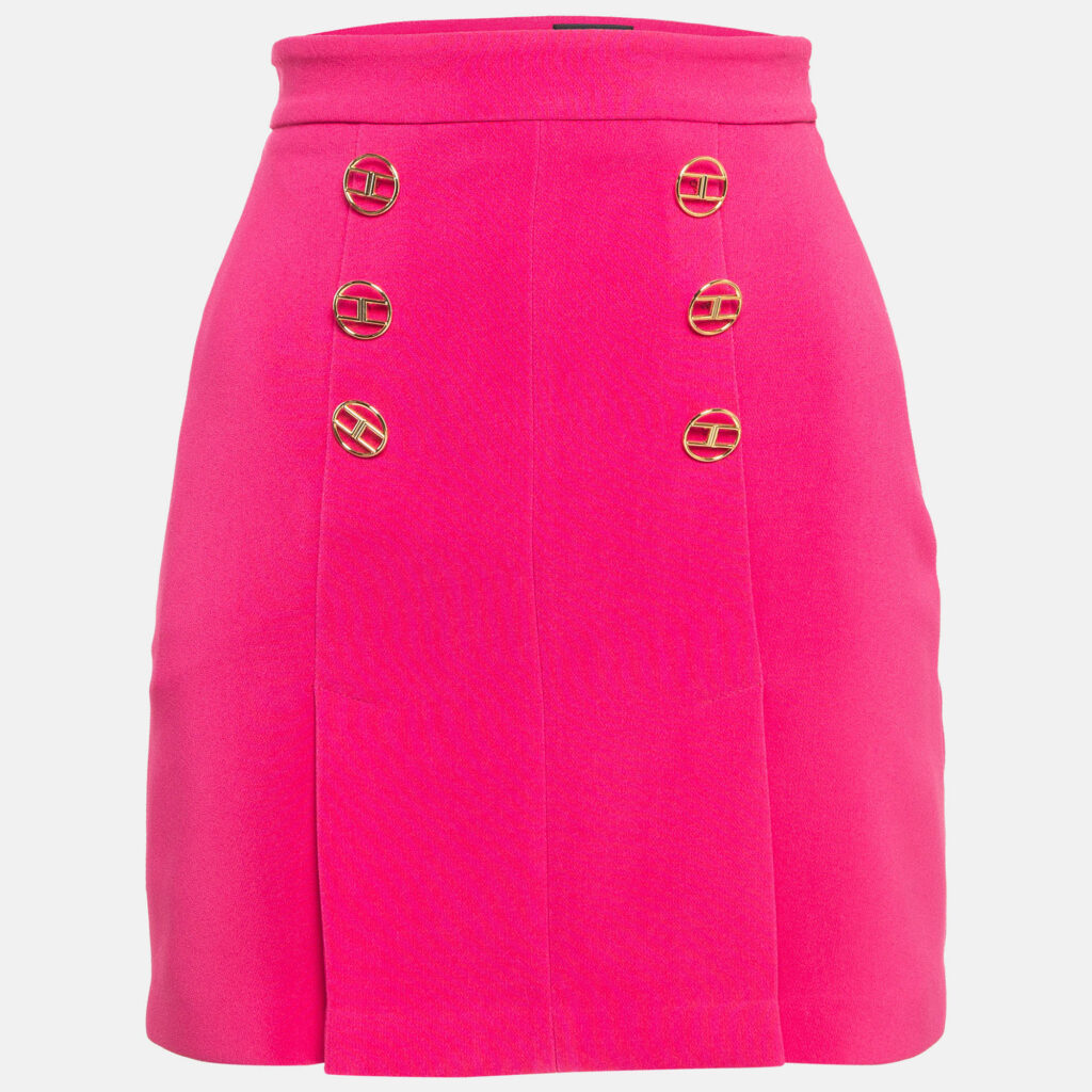 Elisabetta Franchi Pink Logo Embellished Mini Skirt S Elisabetta Franchi Pink Logo Embellished Mini Skirt S