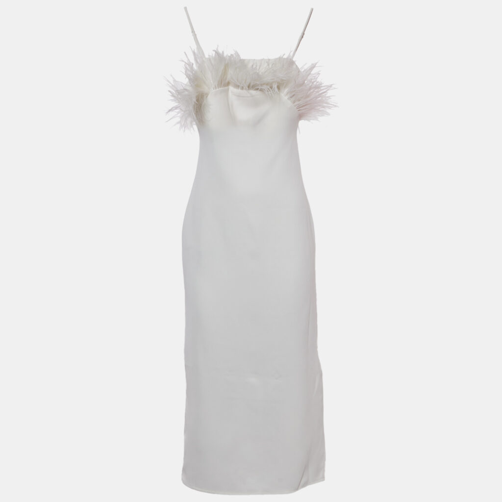 Elliatt Ivory/White Crepe Feather Detail Harley Midi Dress XS Elliatt Ivory/White Crepe Feather Detail Harley Midi Dress XS