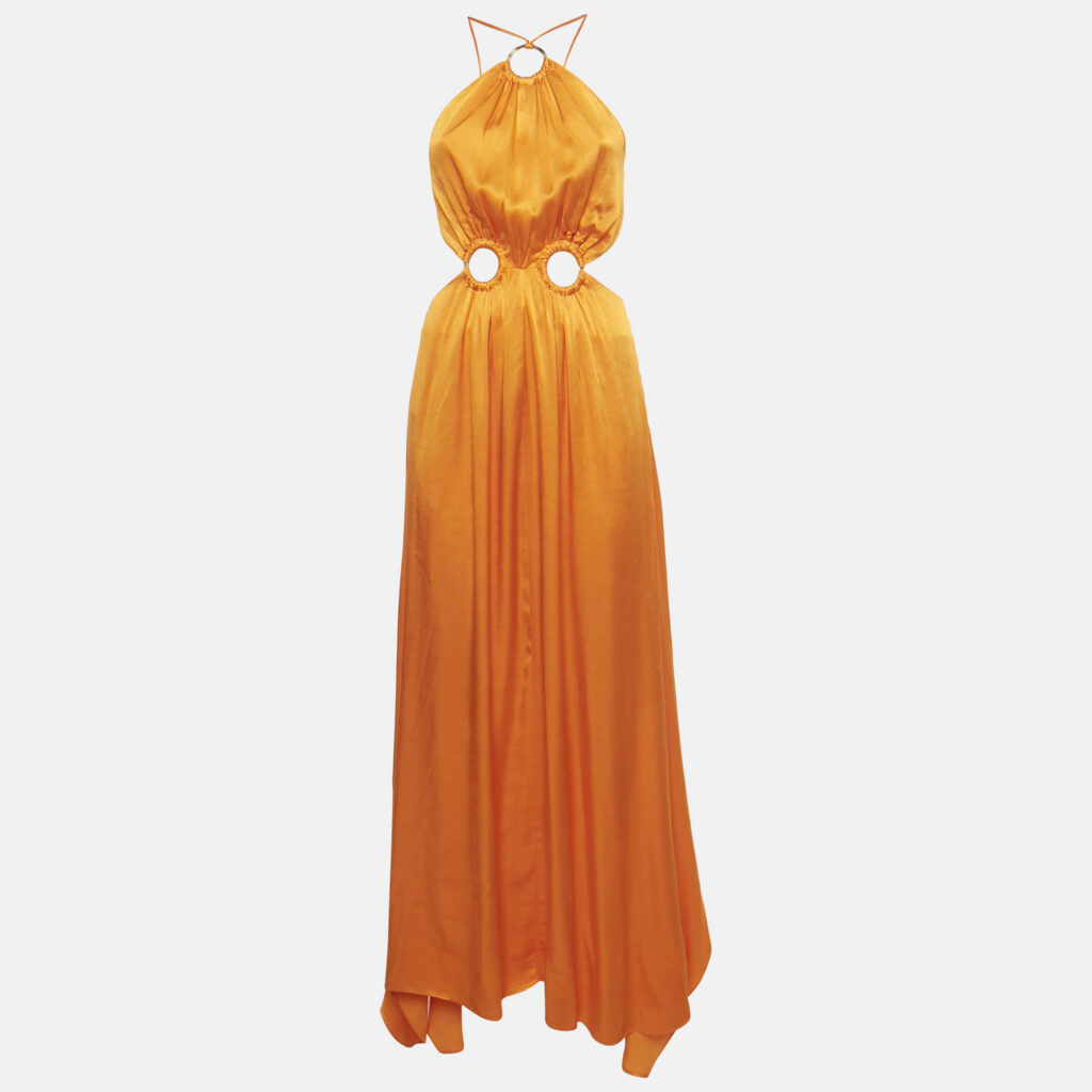Elliatt Orange Satin Ring Detail Asymmetric Maxi Dress XXS Elliatt Orange Satin Ring Detail Asymmetric Maxi Dress XXS