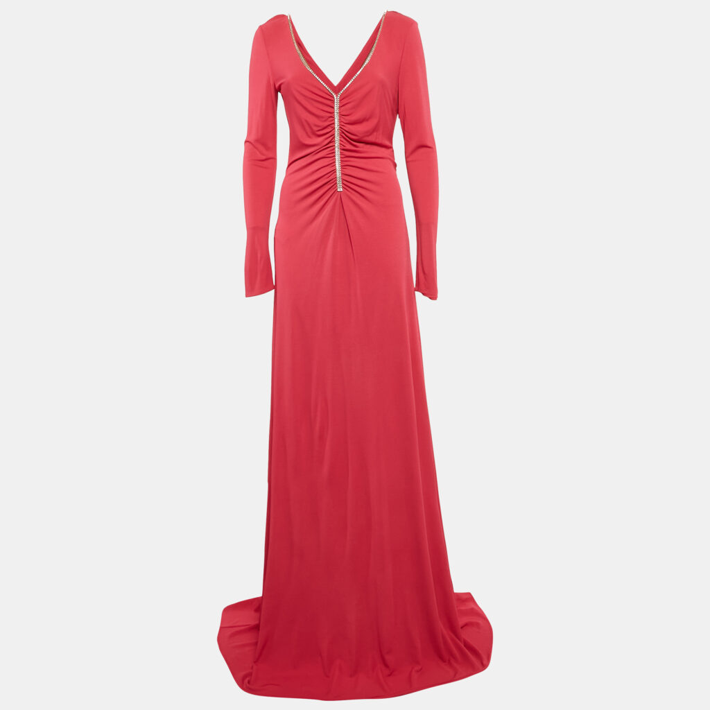 Emilio Pucci Pink Jersey Stud Detail Ruched Maxi Dress M Emilio Pucci Pink Jersey Stud Detail Ruched Maxi Dress M