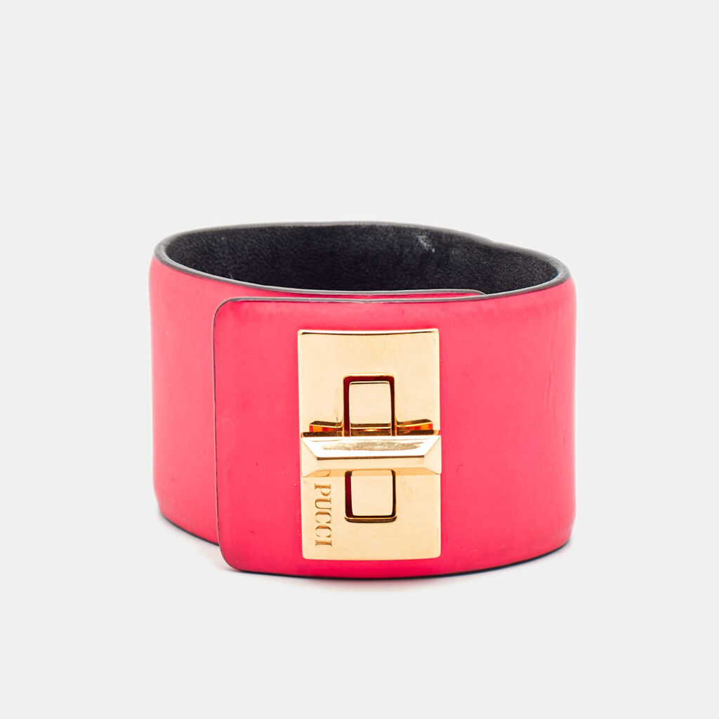 Emilio Pucci Neon Pink Leather Turnlock Wrap Bracelet S Emilio Pucci Neon Pink Leather Turnlock Wrap Bracelet S