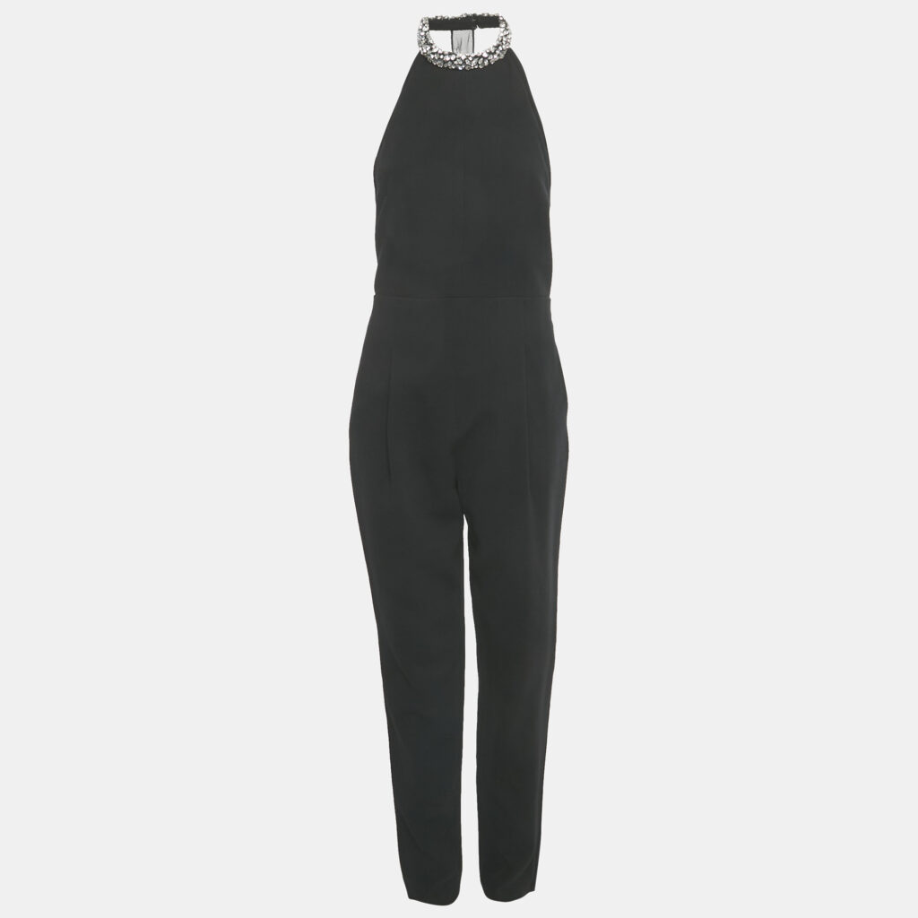 Emilio Pucci Black Wool Stud Detail Neck Sleeveless Jumpsuit M Emilio Pucci Black Wool Stud Detail Neck Sleeveless Jumpsuit M