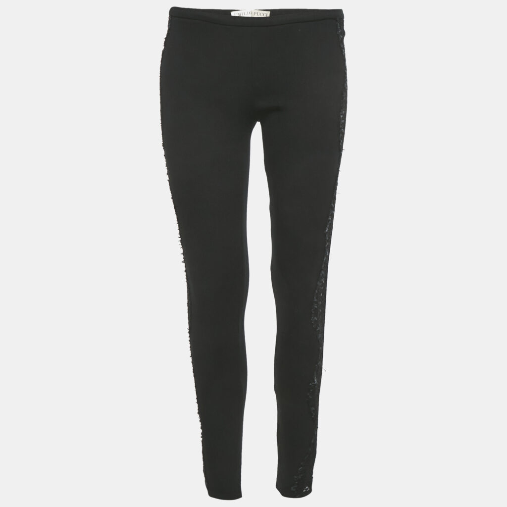 Emilio Pucci Black Lace Trim Jersey Skinny Trousers M