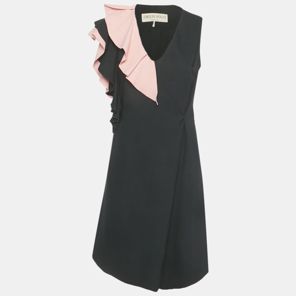 luxury-women-emilio-pucci-used-clothes-p1219316-002-1.jpg Emilio Pucci Black /Pink Crepe Frill Detail Short Dress M