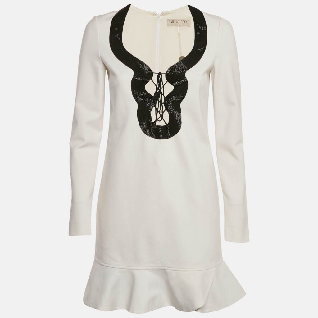 Emilio Pucci White Beaded Jersey Lace-Up Shift Dress S