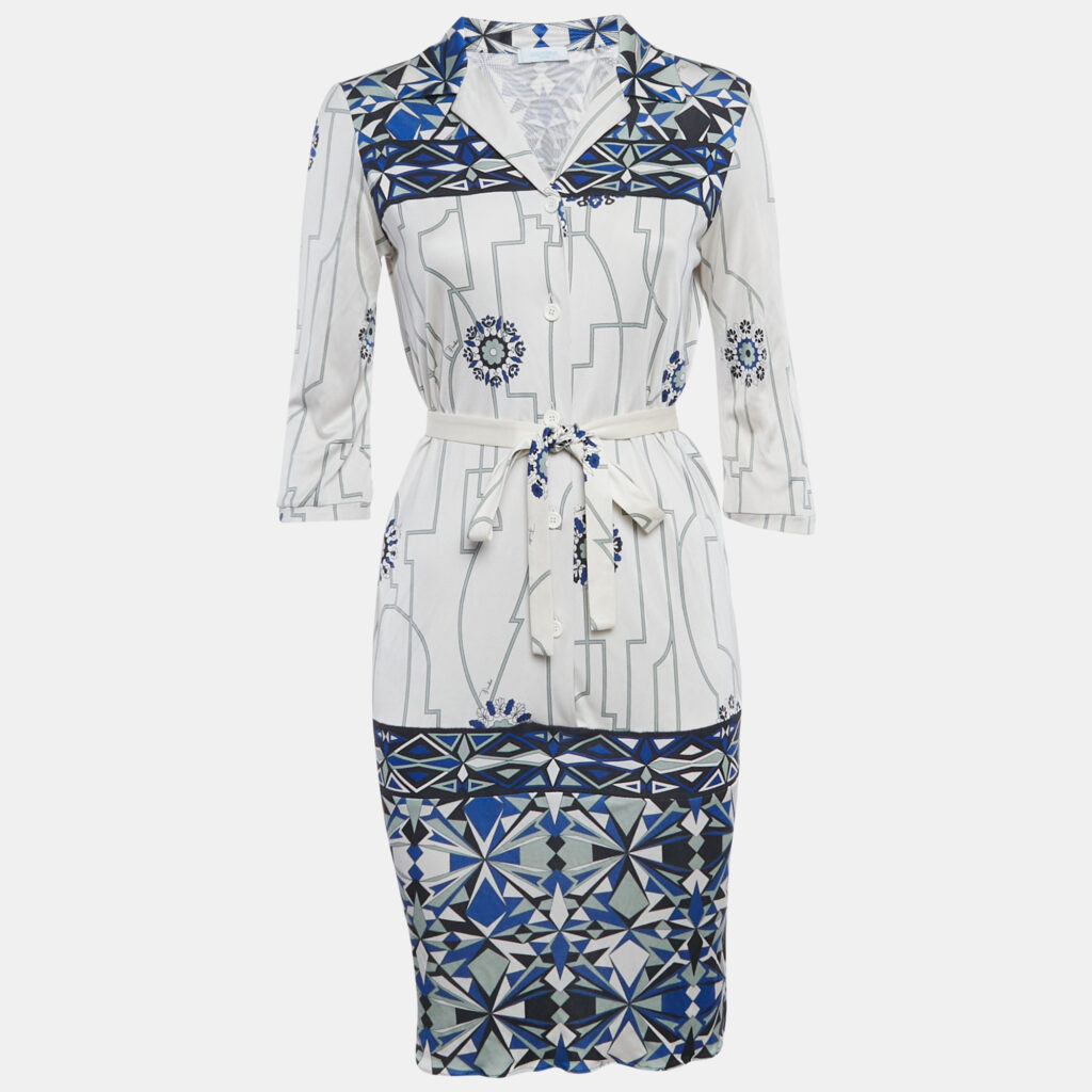 Emilio Pucci Firenze White Printed Silk Short Dress S Emilio Pucci Firenze White Printed Silk Short Dress S