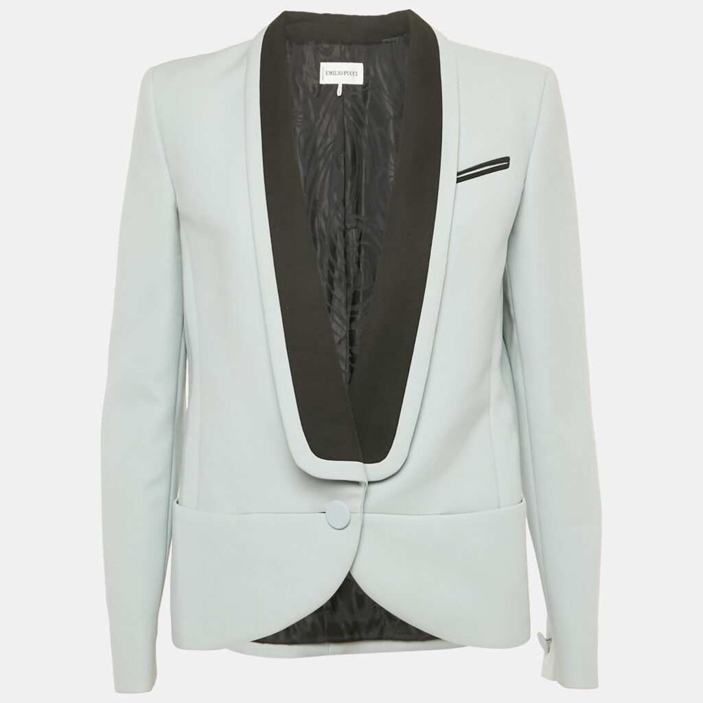 Emilio Pucci Light Blue Crepe Button Front Blazer M Emilio Pucci Light Blue Crepe Button Front Blazer M