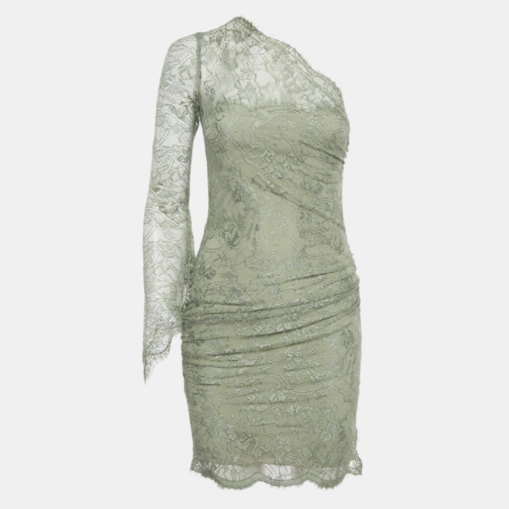 Emilio Pucci Green Lace One-Shoulder Mini Dress S Emilio Pucci Green Lace One-Shoulder Mini Dress S