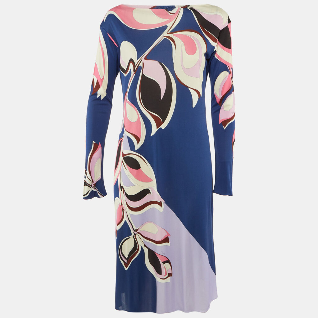 luxury-women-emilio-pucci-used-clothes-p1236956-003.jpg Emilio Pucci Blue Printed Jersey Midi Dress M