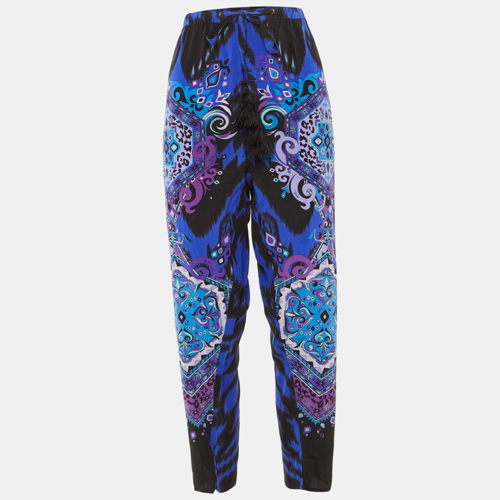 Emilio Pucci Blue Suzani Print Silk Elasticized Waist Trousers L Emilio Pucci Blue Suzani Print Silk Elasticized Waist Trousers L