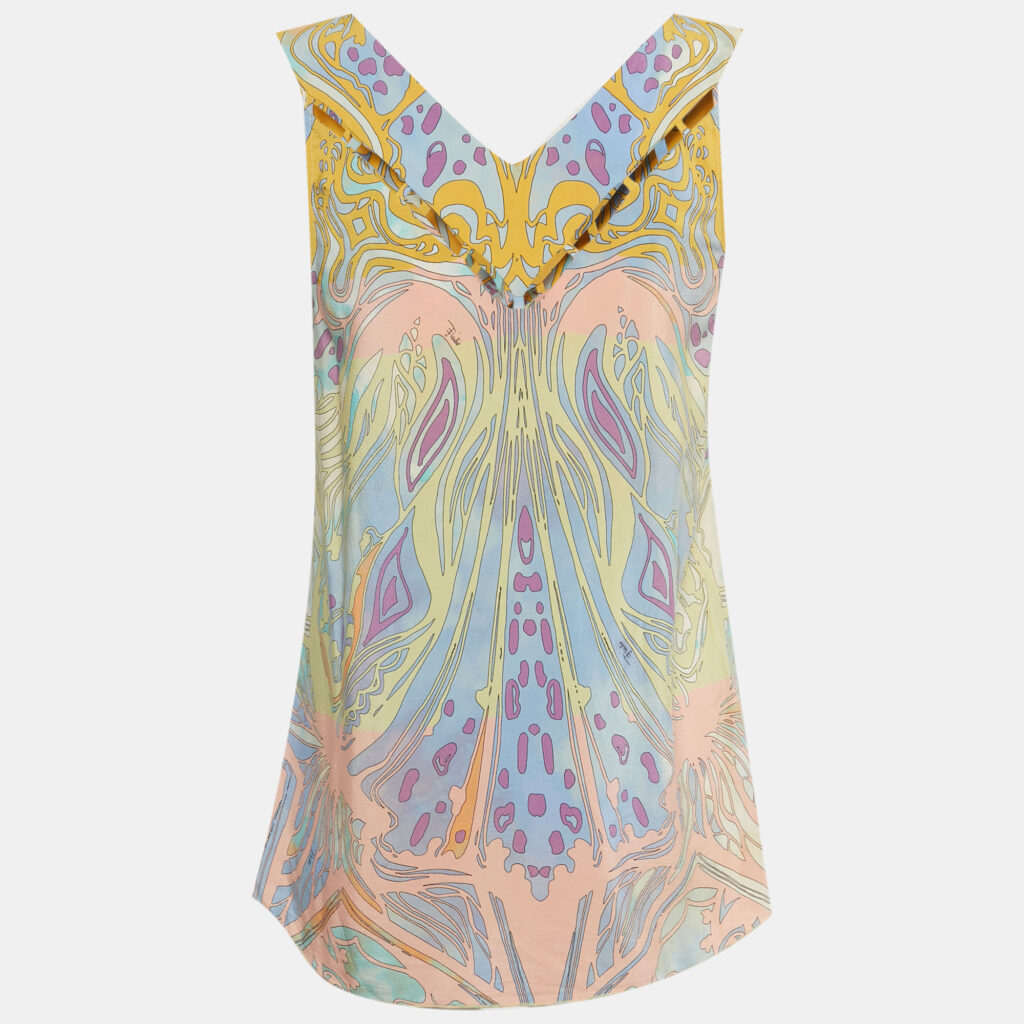 Emilio Pucci Multicolor Printed Silk Sleeveless Top S Emilio Pucci Multicolor Printed Silk Sleeveless Top S