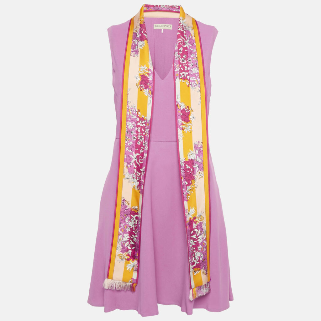 luxury-women-emilio-pucci-used-clothes-p1248284-001.jpg Emilio Pucci Pink Silk Printed Neck Tie Detail Crepe Mini Dress M