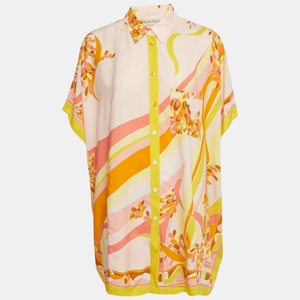 Emilio Pucci Yellow Printed Crepe Loose Fit Blouse M