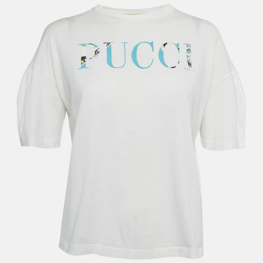 Emilio Pucci White Logo Print Cotton T-Shirt S Emilio Pucci White Logo Print Cotton T-Shirt S
