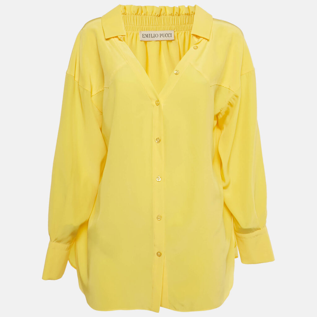 Emilio Pucci Yellow Silk Button Front Shirt M Emilio Pucci Yellow Silk Button Front Shirt M