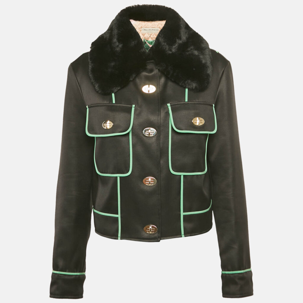 Emilio Pucci Black Fur Trim Synthetic Jacket M