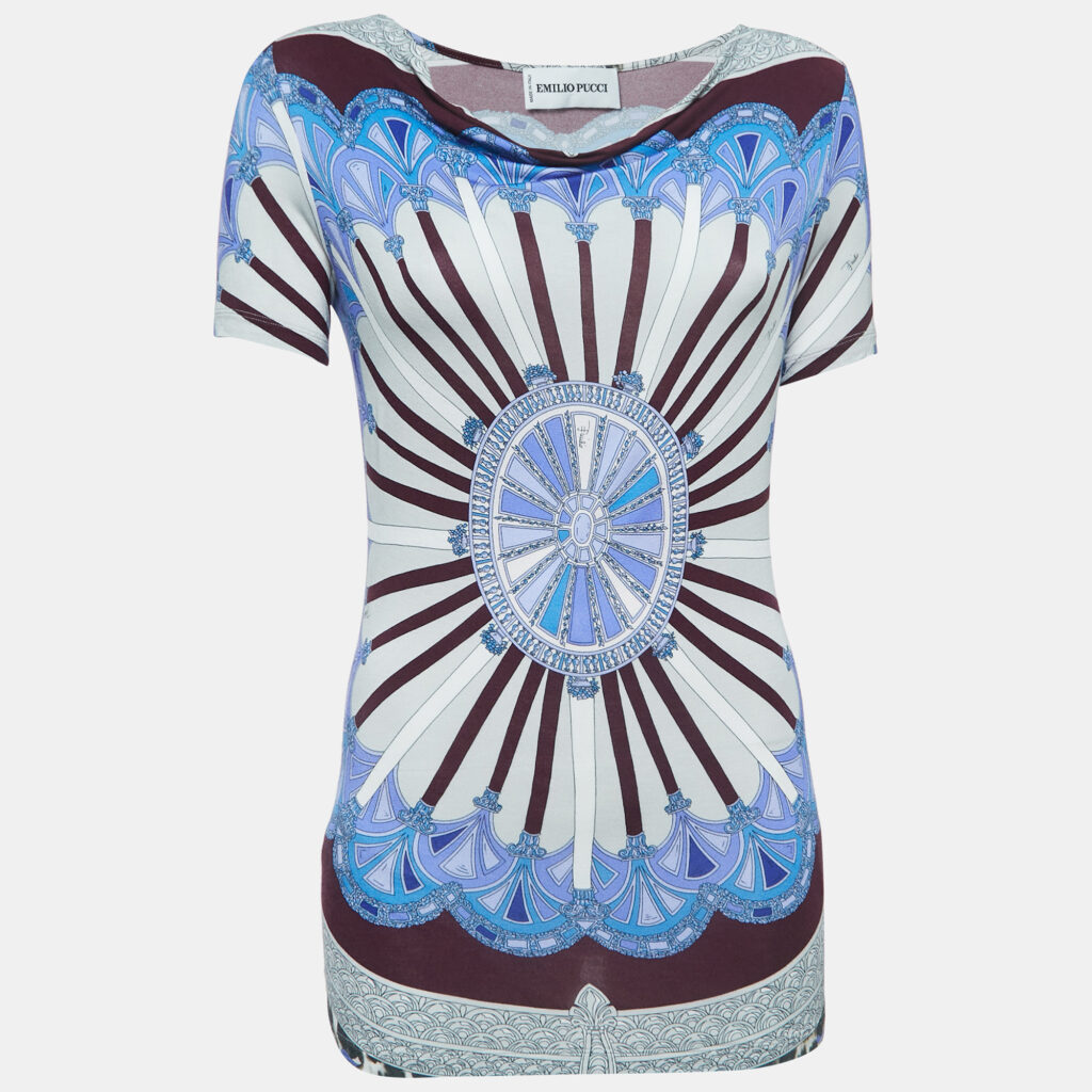Emilio Pucci Multicolor Print Knit Short Sleeve Top S