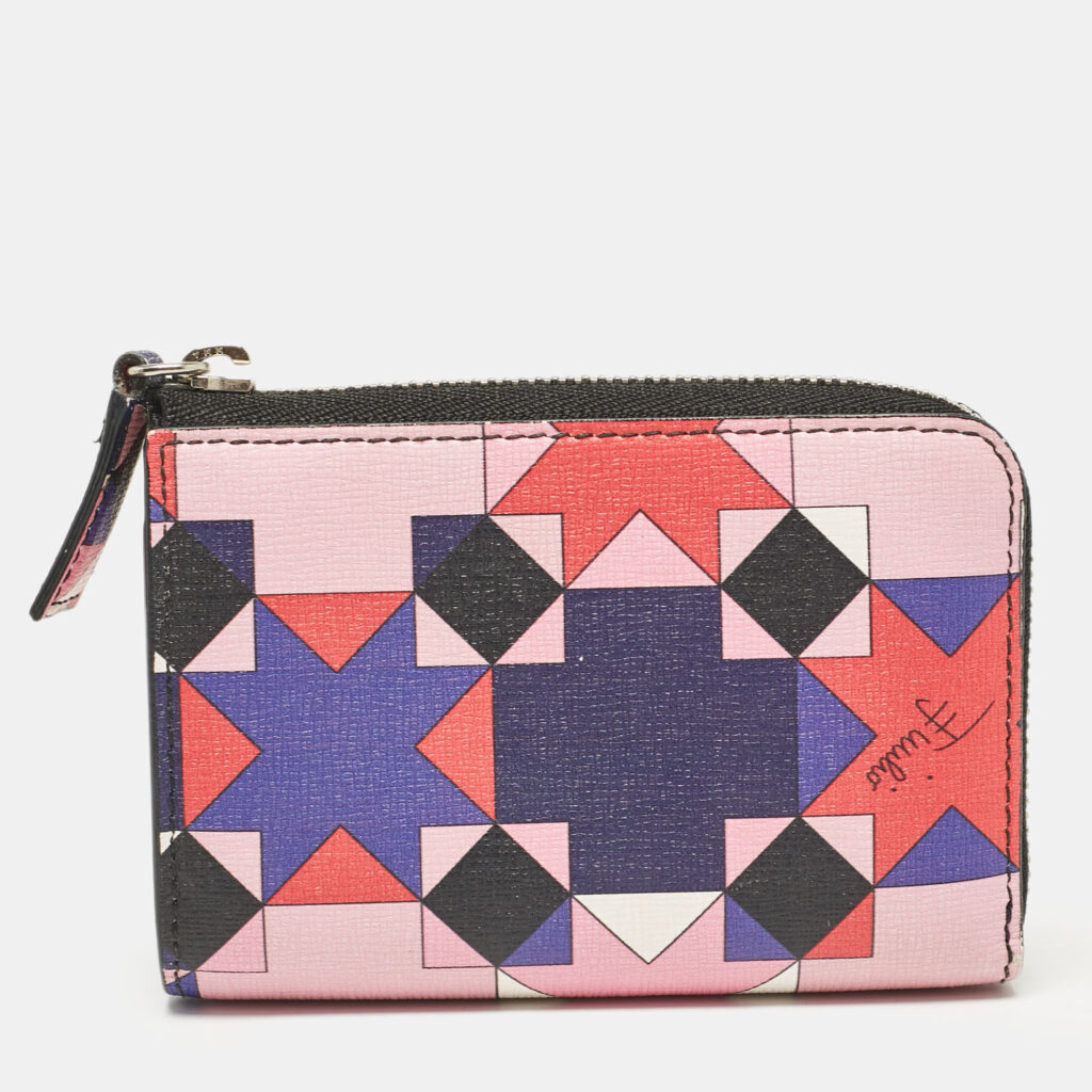 Emilio Pucci Multicolor Printed Leather Zip Compact Wallet Emilio Pucci Multicolor Printed Leather Zip Compact Wallet