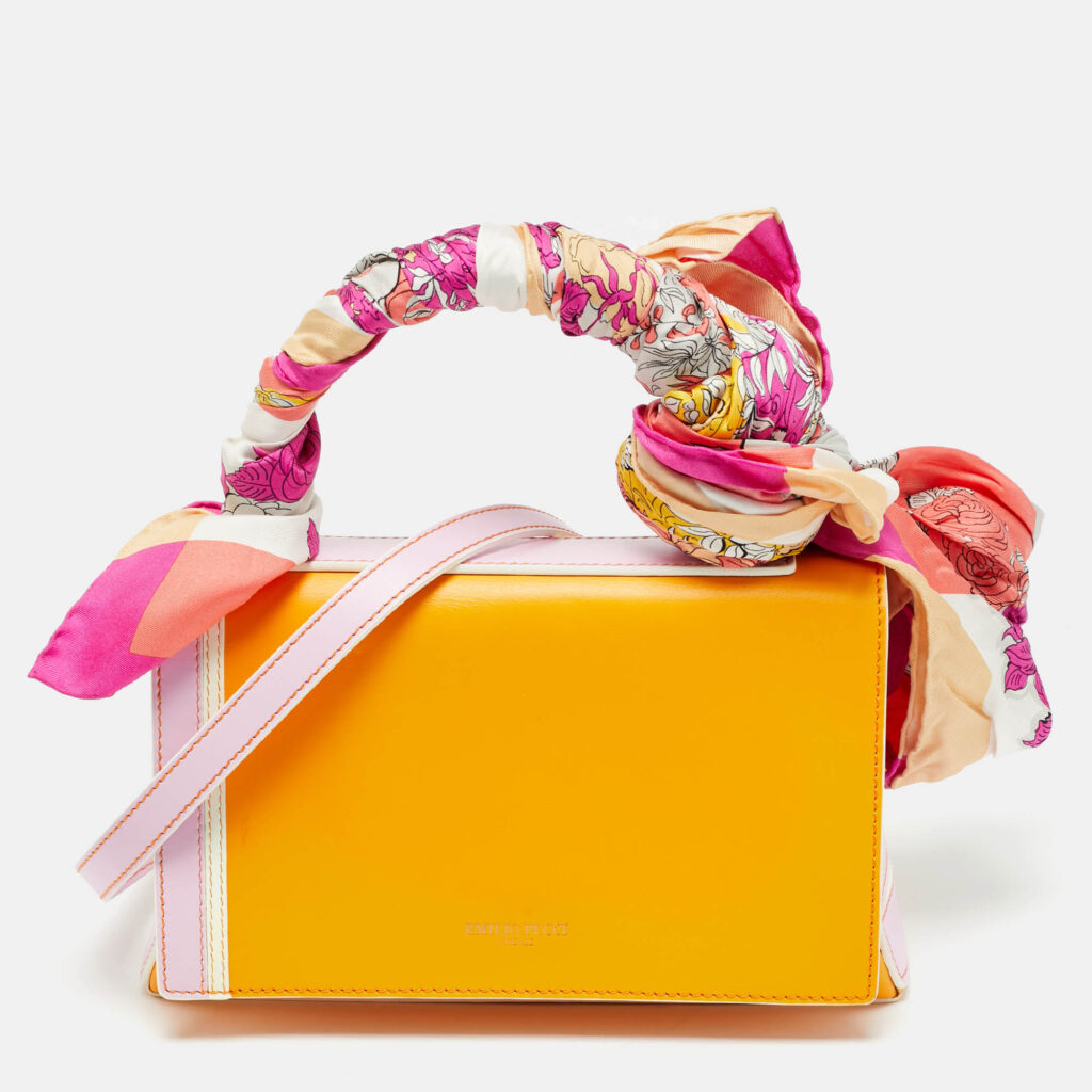 Emilio Pucci Orange/Pink Leather Flap Top Handle Bag Emilio Pucci Orange/Pink Leather Flap Top Handle Bag