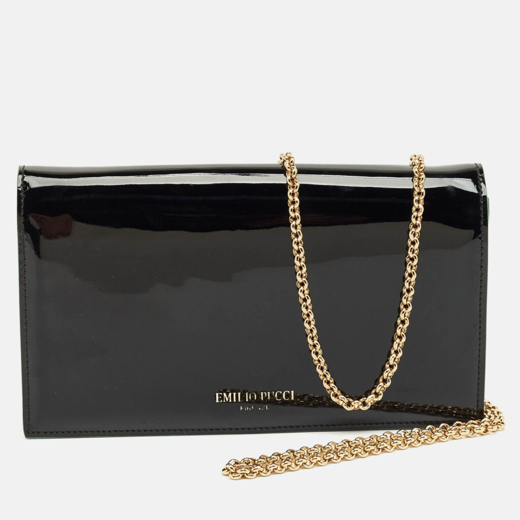 luxury-women-emilio-pucci-used-handbags-p1242669-013-1.jpg Emilio Pucci Black Patent Leather Flap Wallet On Chain