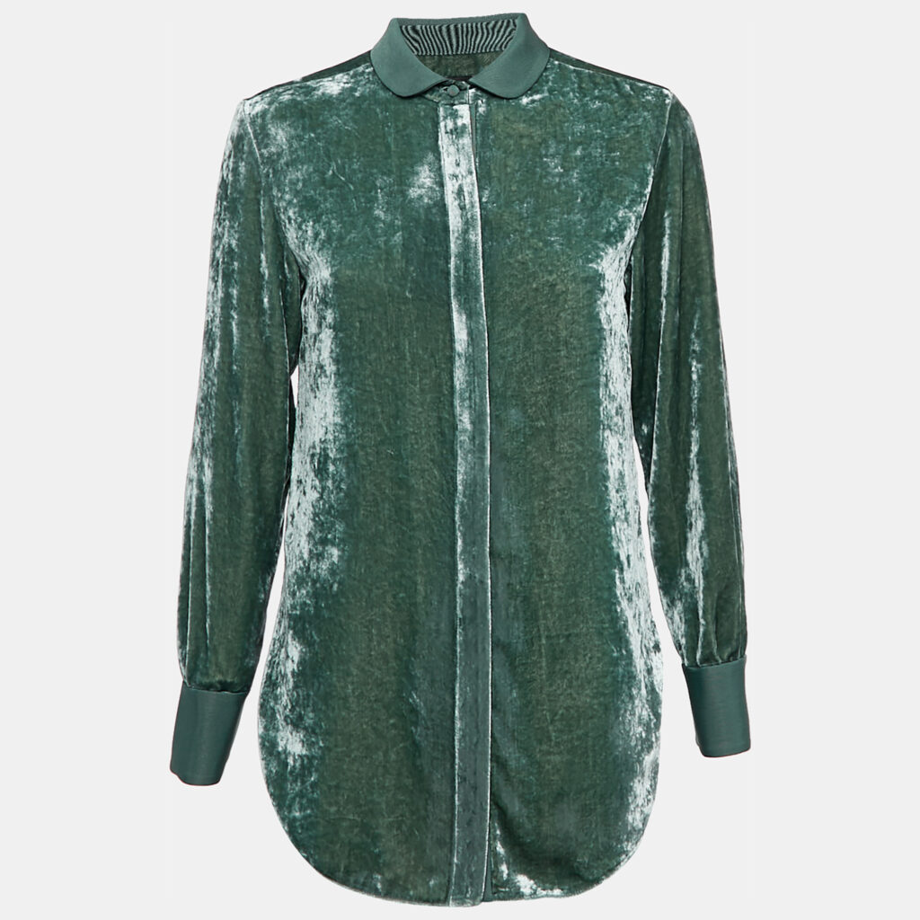 Emporio Armani Green Velvet Curved Hem Shirt S