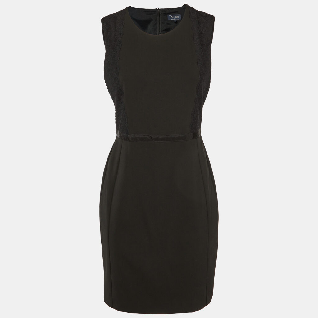 Emporio Armani Black Crepe & Lace Sleeveless Mini Dress M Emporio Armani Black Crepe & Lace Sleeveless Mini Dress M