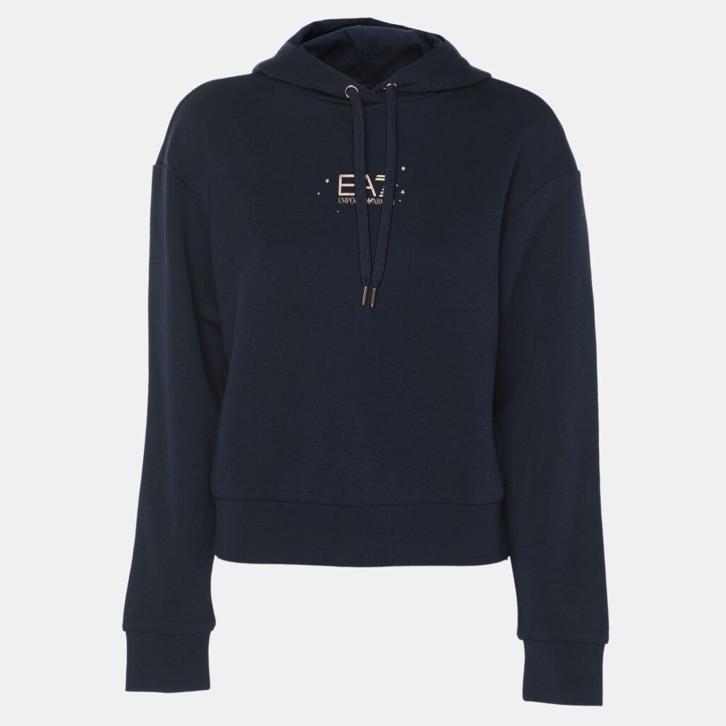 Emporio Armani Navy Blue Jersey Logo Print Hoodie S