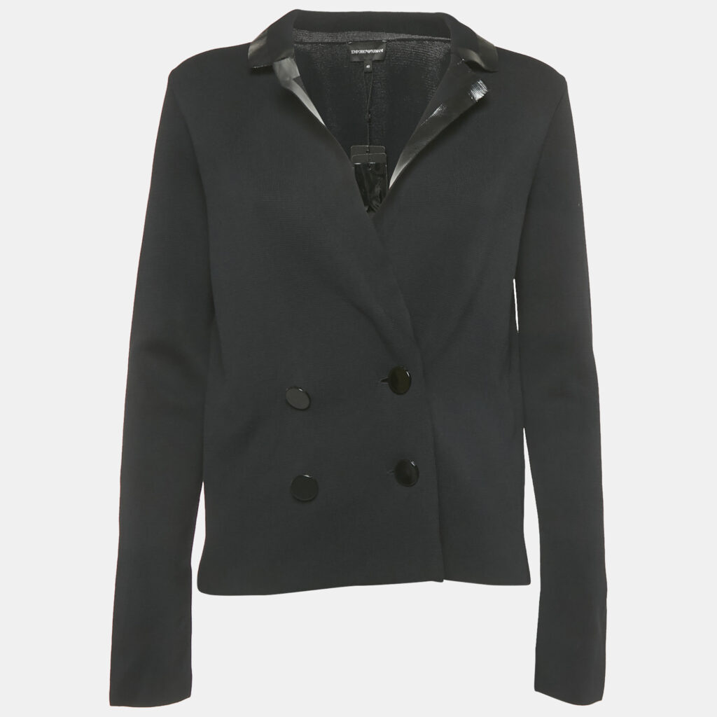 Emporio Armani Black Knit Double Breasted Blazer S