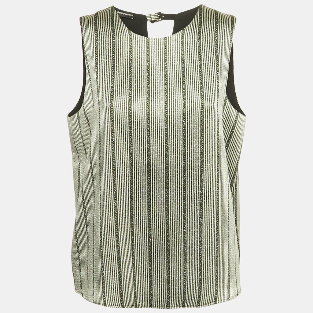 Emporio Armani Green Striped Lurex Sleeveless Top L