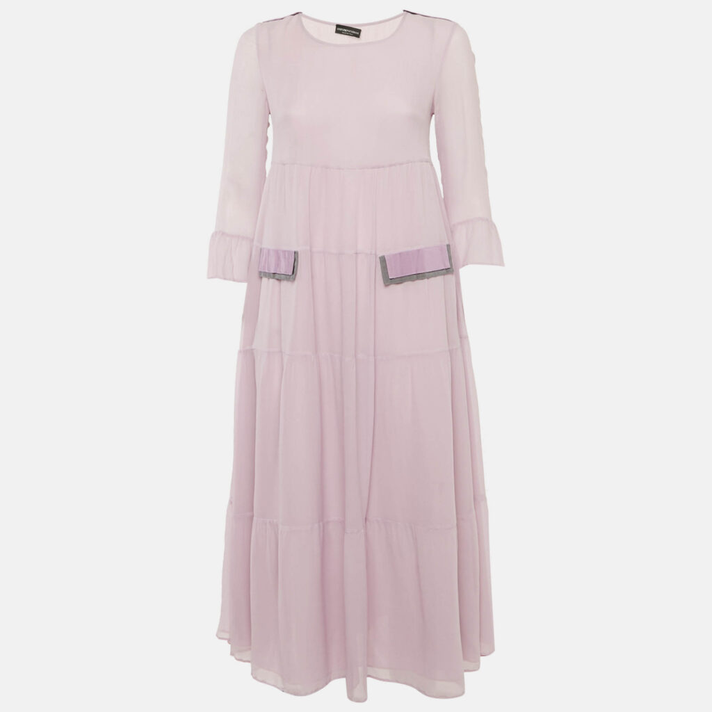 Emporio Armani Lavender Silk Tiered Midi Dress S Emporio Armani Lavender Silk Tiered Midi Dress S