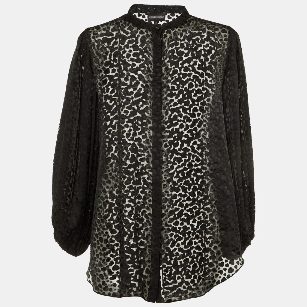 Emporio Armani Black Devore Pleated Sleeve Top XL Emporio Armani Black Devore Pleated Sleeve Top XL