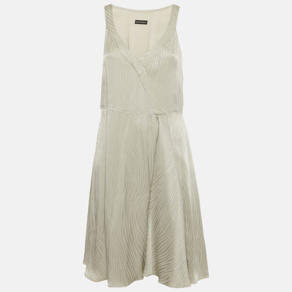Emporio Armani Grey Satin Pattered Mini Dress M