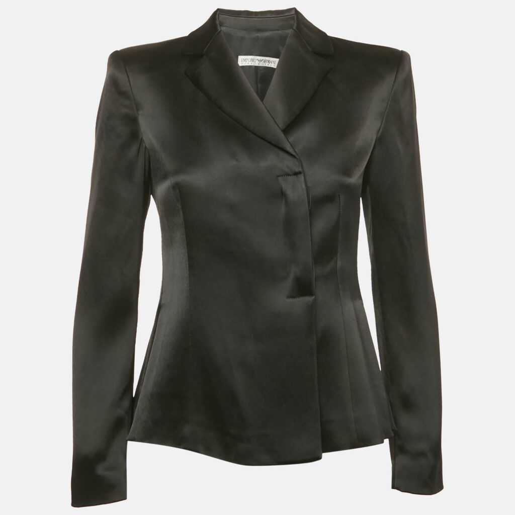 Emporio Armani Black Satin Crossover Blazer M Emporio Armani Black Satin Crossover Blazer M