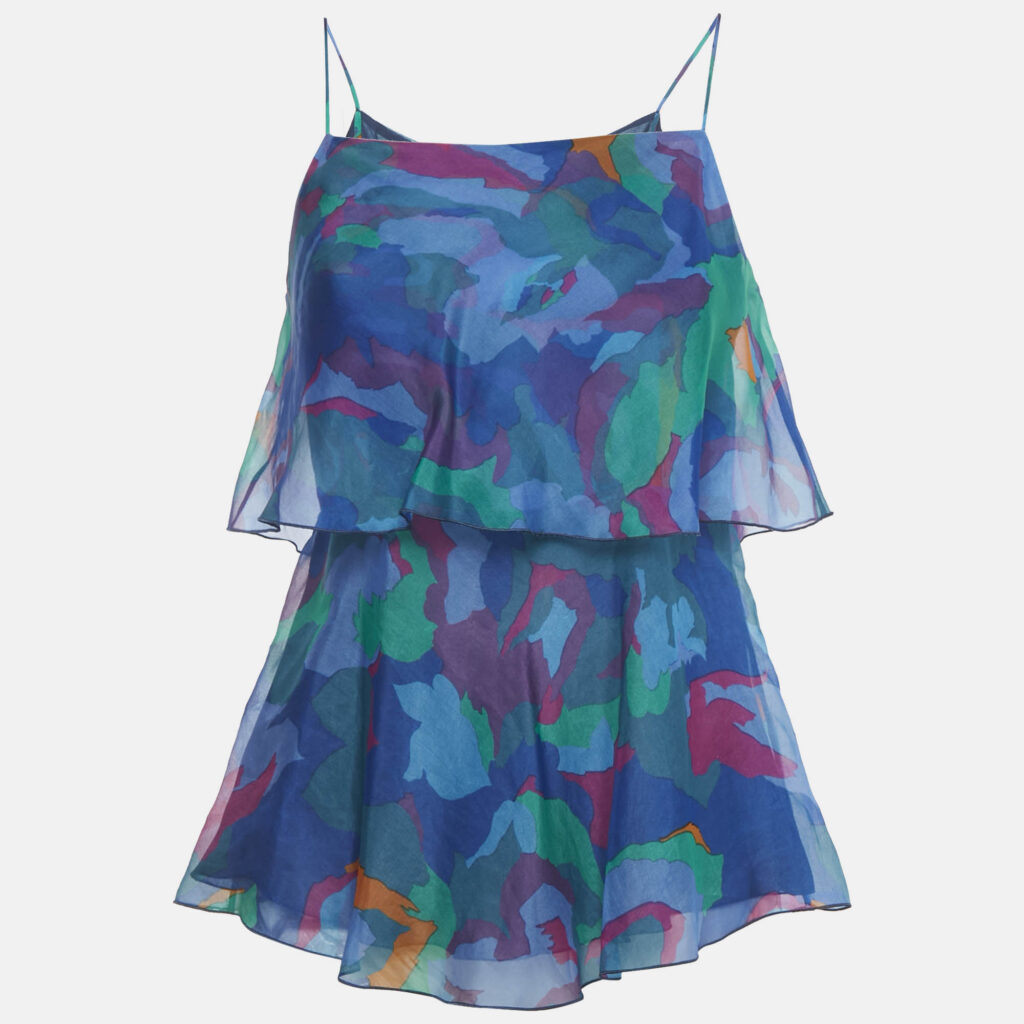 Emporio Armani Blue Printed Organza Top S Emporio Armani Blue Printed Organza Top S