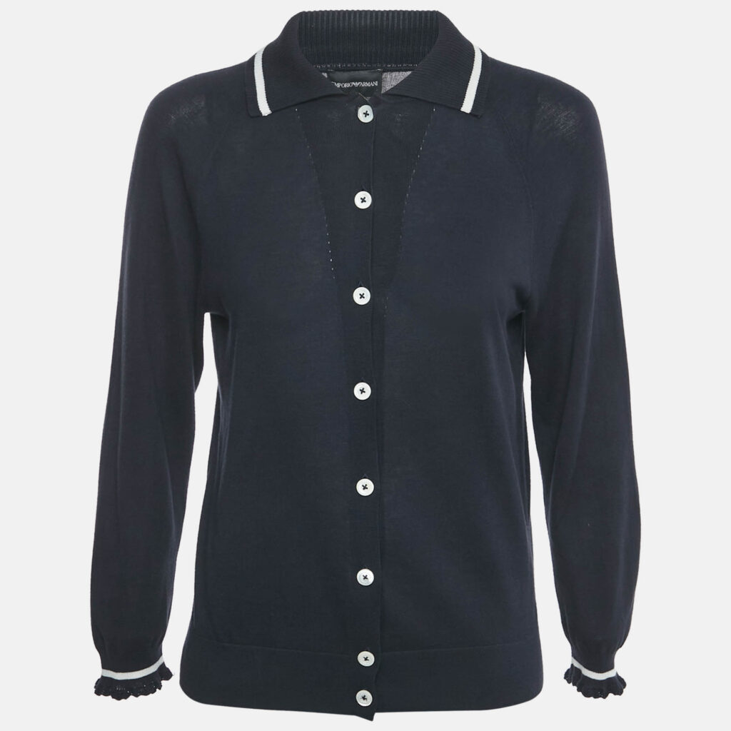 Emporio Armani Navy Navy Cotton Knit Buttoned Top M Emporio Armani Navy Navy Cotton Knit Buttoned Top M