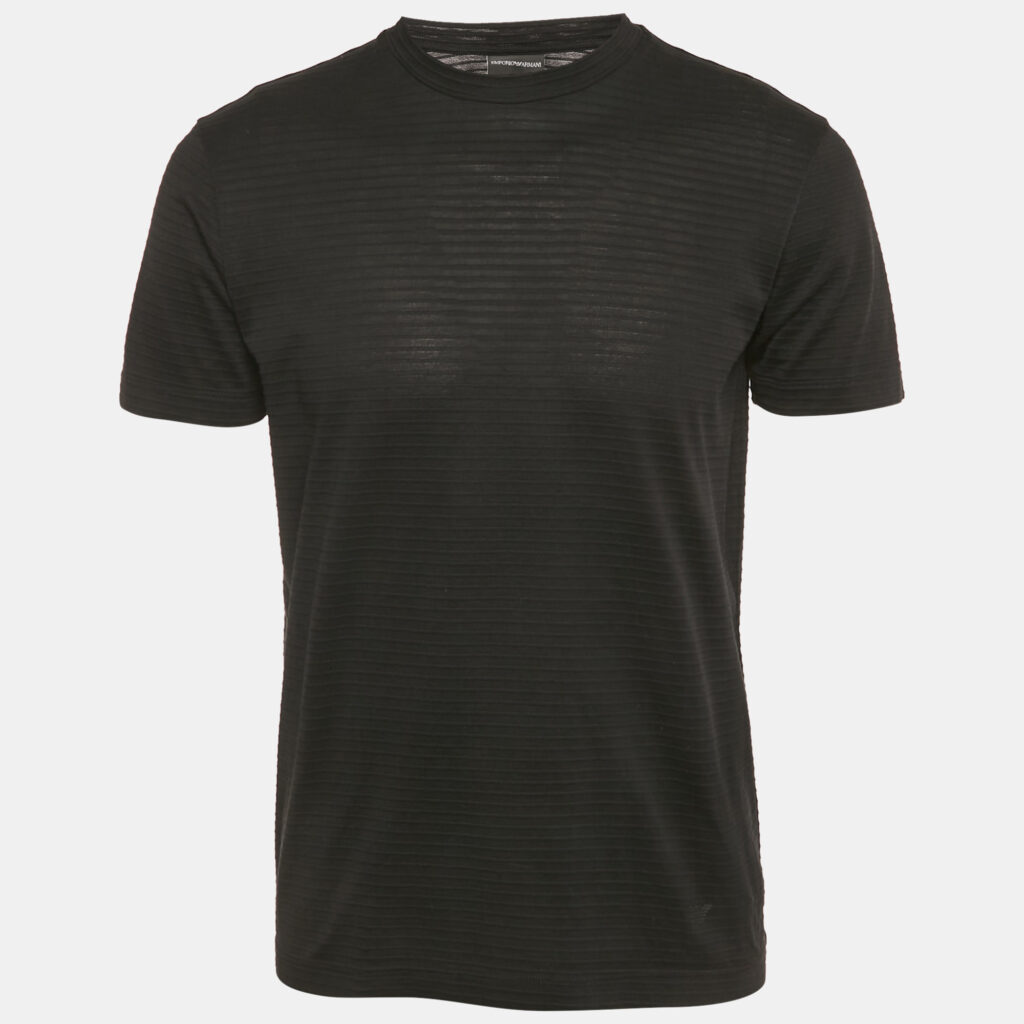Emporio Armani Black Stripe Knit Short Sleeve T-Shirt S