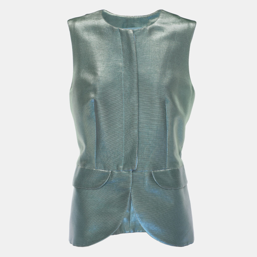 Emporio Armani Metallic Green Lurex Sleeveless Blazer L Emporio Armani Metallic Green Lurex Sleeveless Blazer L