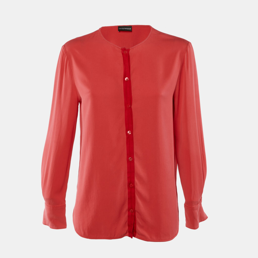 Emporio Armani Coral Red Crepe Button Front Top M Emporio Armani Coral Red Crepe Button Front Top M