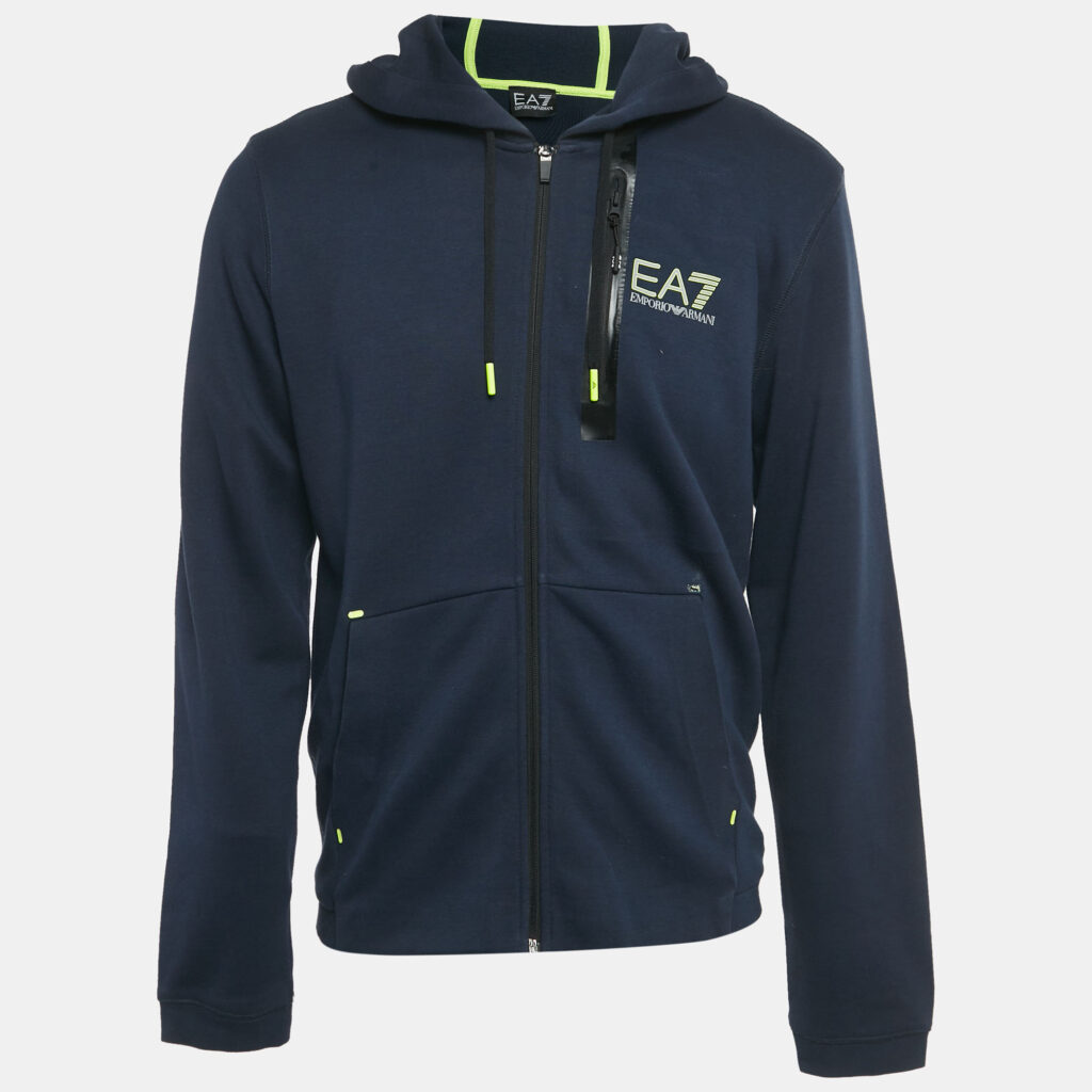 Emporio Armani Navy Blue Jersey Zip-Up Jacket XL Emporio Armani Navy Blue Jersey Zip-Up Jacket XL