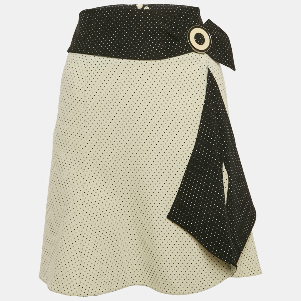 luxury-women-emporio-armani-used-clothes-p1217957-006.jpg Emporio Armani White/Black Polka Dots Crepe Draped Mini Skirt S