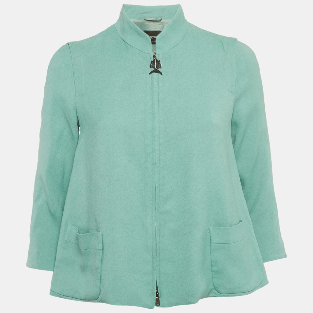 Emporio Armani Mint Green Crepe Zip Up Jacket S