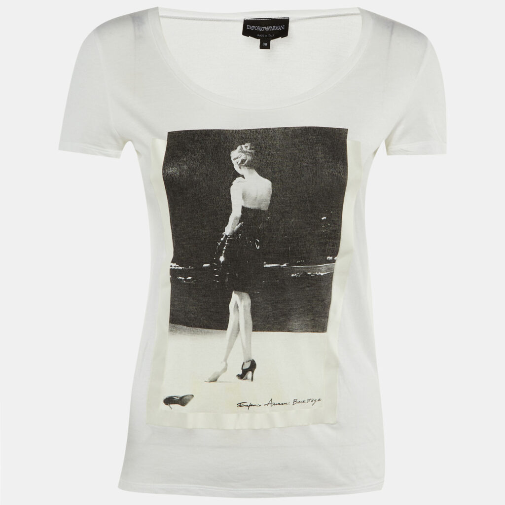 luxury-women-emporio-armani-used-clothes-p1227772-005-1.jpg Emporio Armani White Backstage Print Cotton Crew Neck T-Shirt S