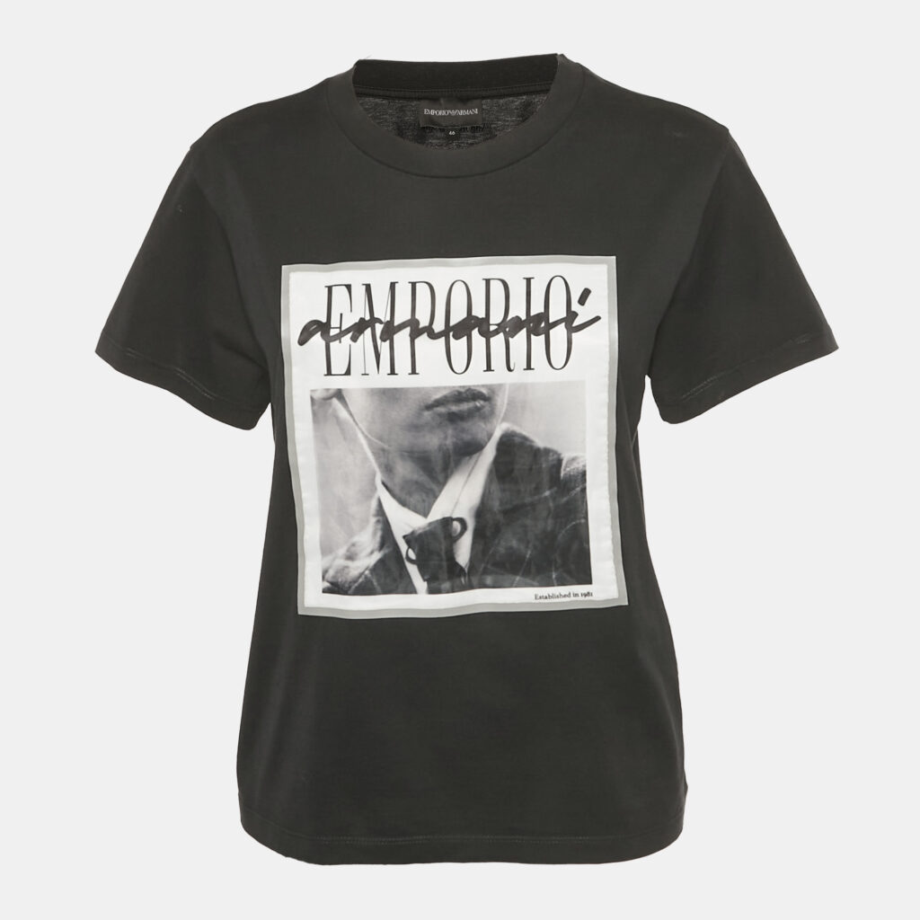 Emporio Armani Black Printed Jersey Crewneck T-Shirt L Emporio Armani Black Printed Jersey Crewneck T-Shirt L