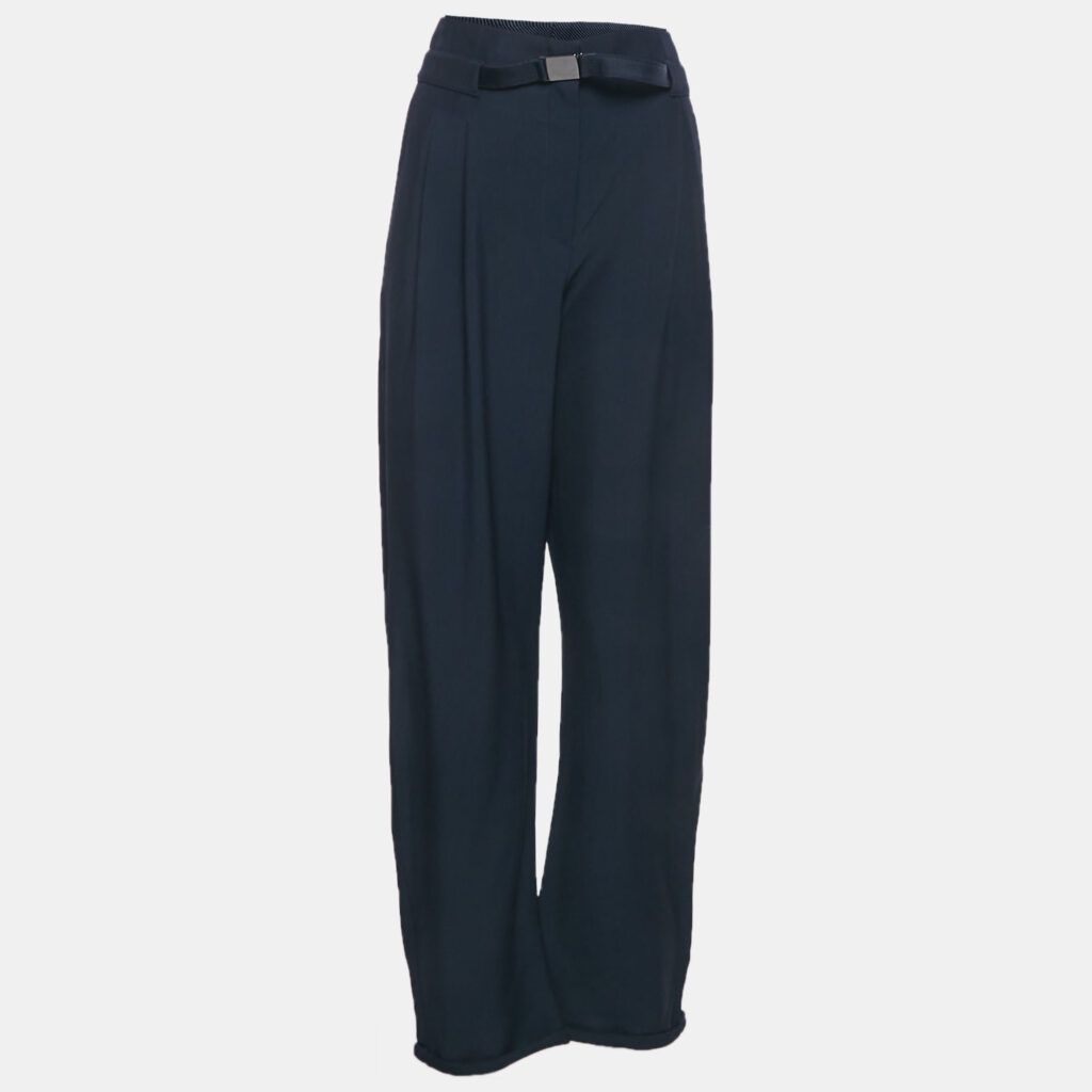 Emporio Armani Navy Blue Crepe Pleated Formal Trousers M Emporio Armani Navy Blue Crepe Pleated Formal Trousers M