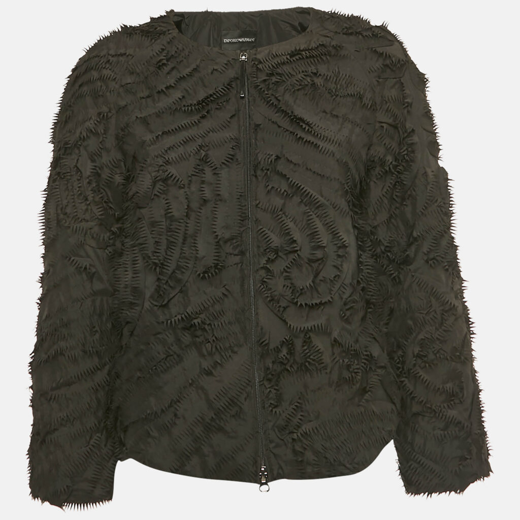 luxury-women-emporio-armani-used-clothes-p1244726-002.jpg Emporio Armani Black Textured Crepe Zip-Up Jacket S