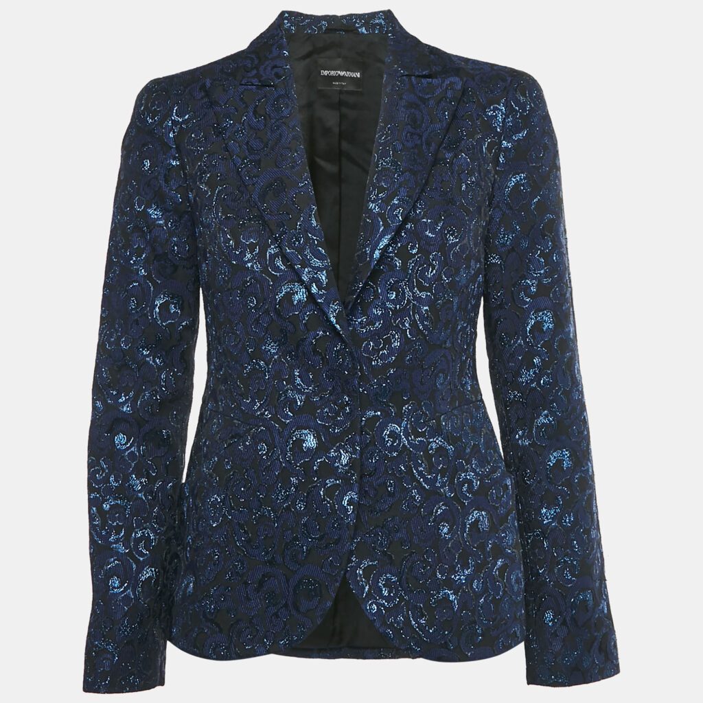 Emporio Armani Navy Blue /Black Jacquard Single Breasted Blazer M Emporio Armani Navy Blue /Black Jacquard Single Breasted Blazer M