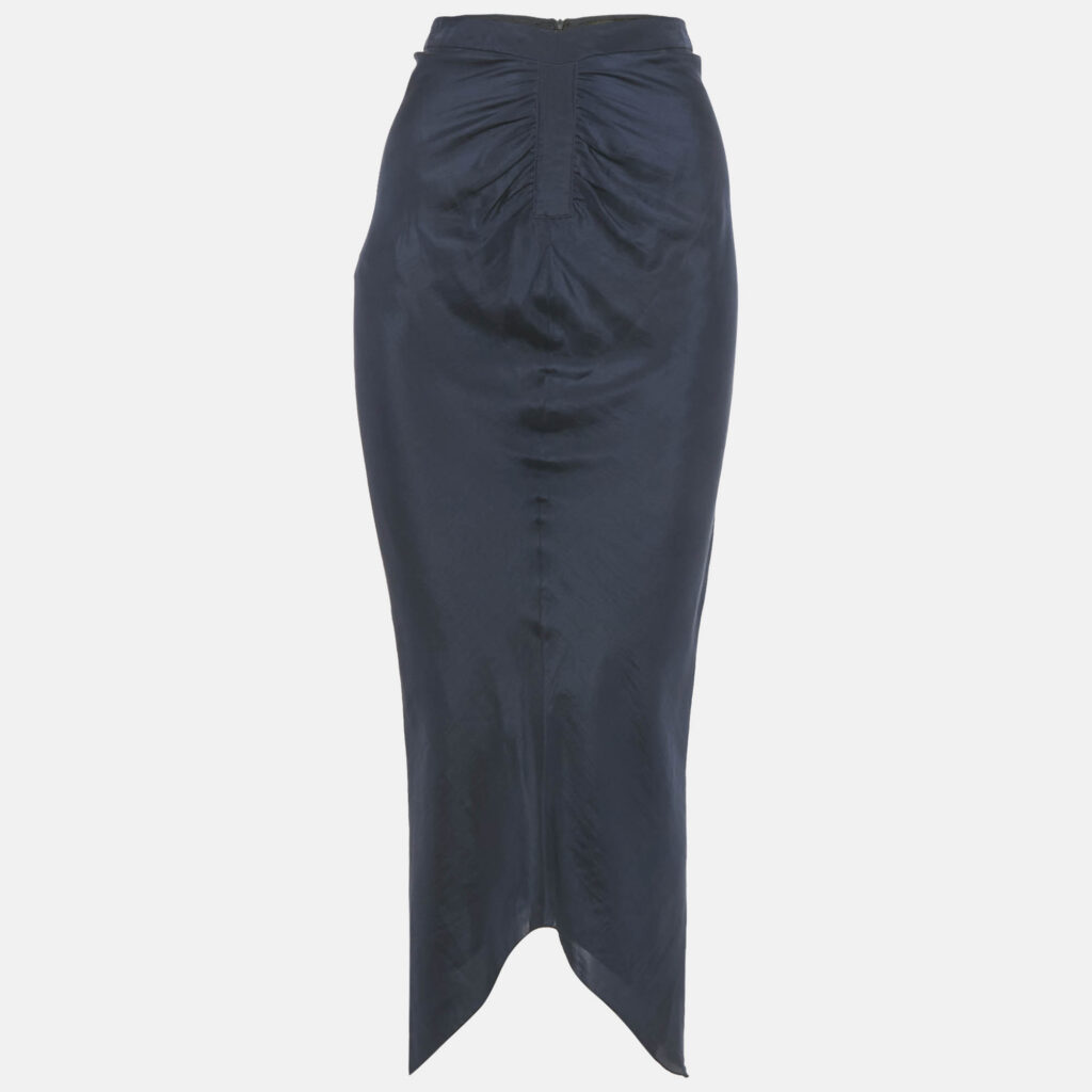 Emporio Armani Navy Blue Silk Asymmetric Midi Skirt XS